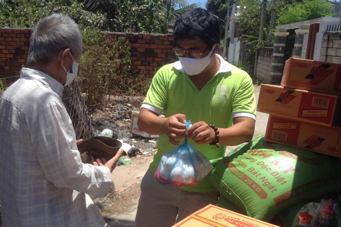 Gifts delivering to support poor people selling lottery tickets in 15 days of nationally social distancing in Covid-19 time