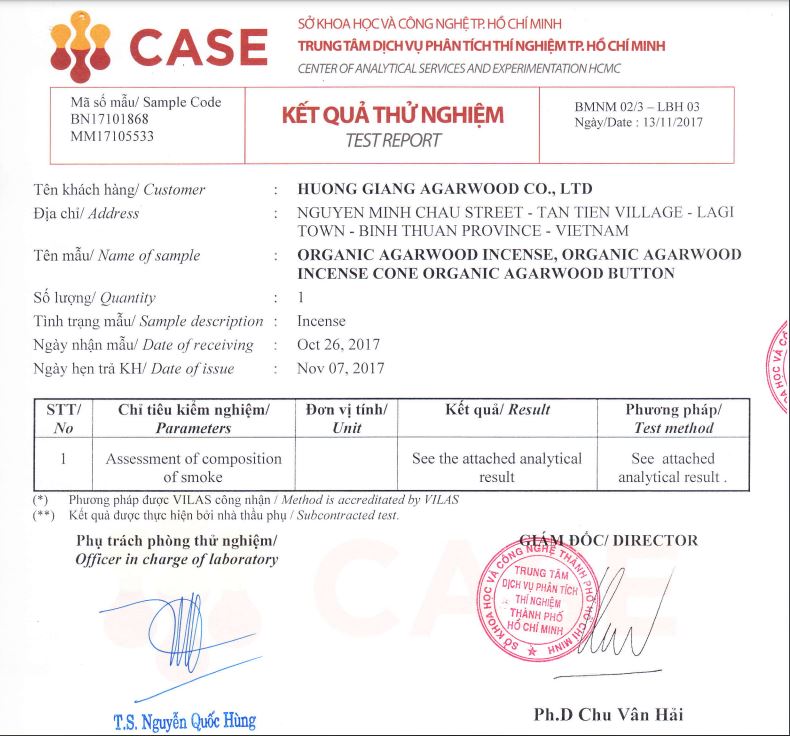 Evaluation of incense smoke – commitment to ensure the safety of consumers’ health of HAGA Smartoud